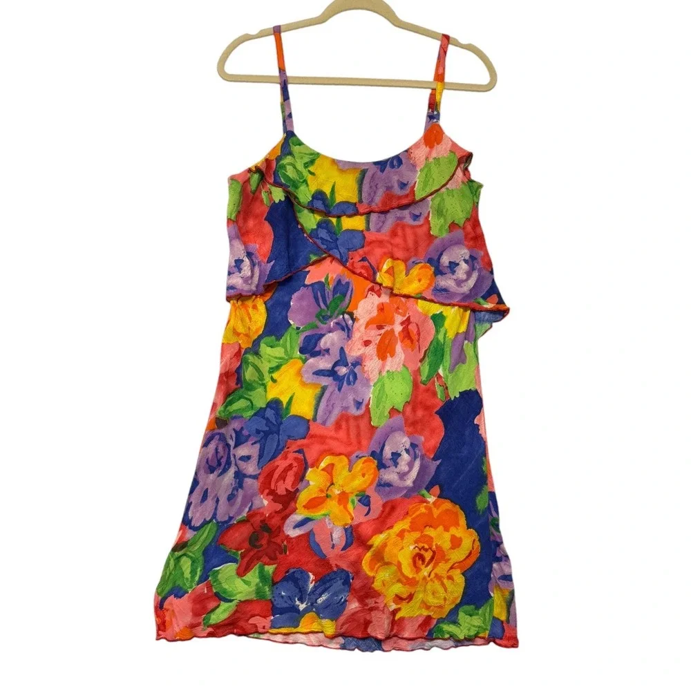 Jams World Splendor Floral Mini Dress Womens Multicolor Ruffle Rayon Summer Med - Picture 2 of 9